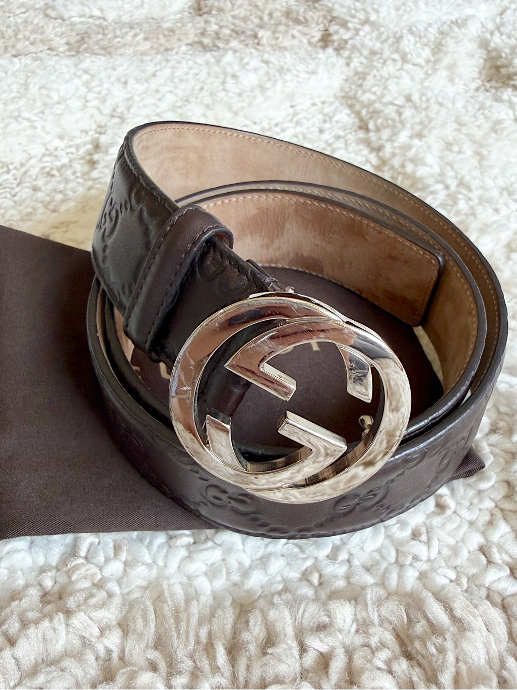 Gucci Guccissima Gg Brown Leather Men Women Belt Silver Buckle 90/36